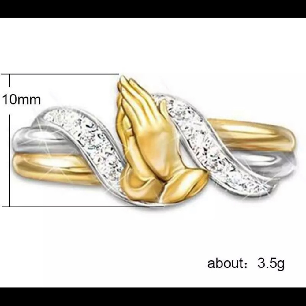 Two Tone Praying Hand Gold Plated White Sapphire